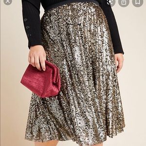 Anthro Gold Sequin Midi Skirt